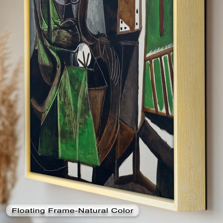 Figure by the Window – Abstract Green Interior Picasso Oil Painting