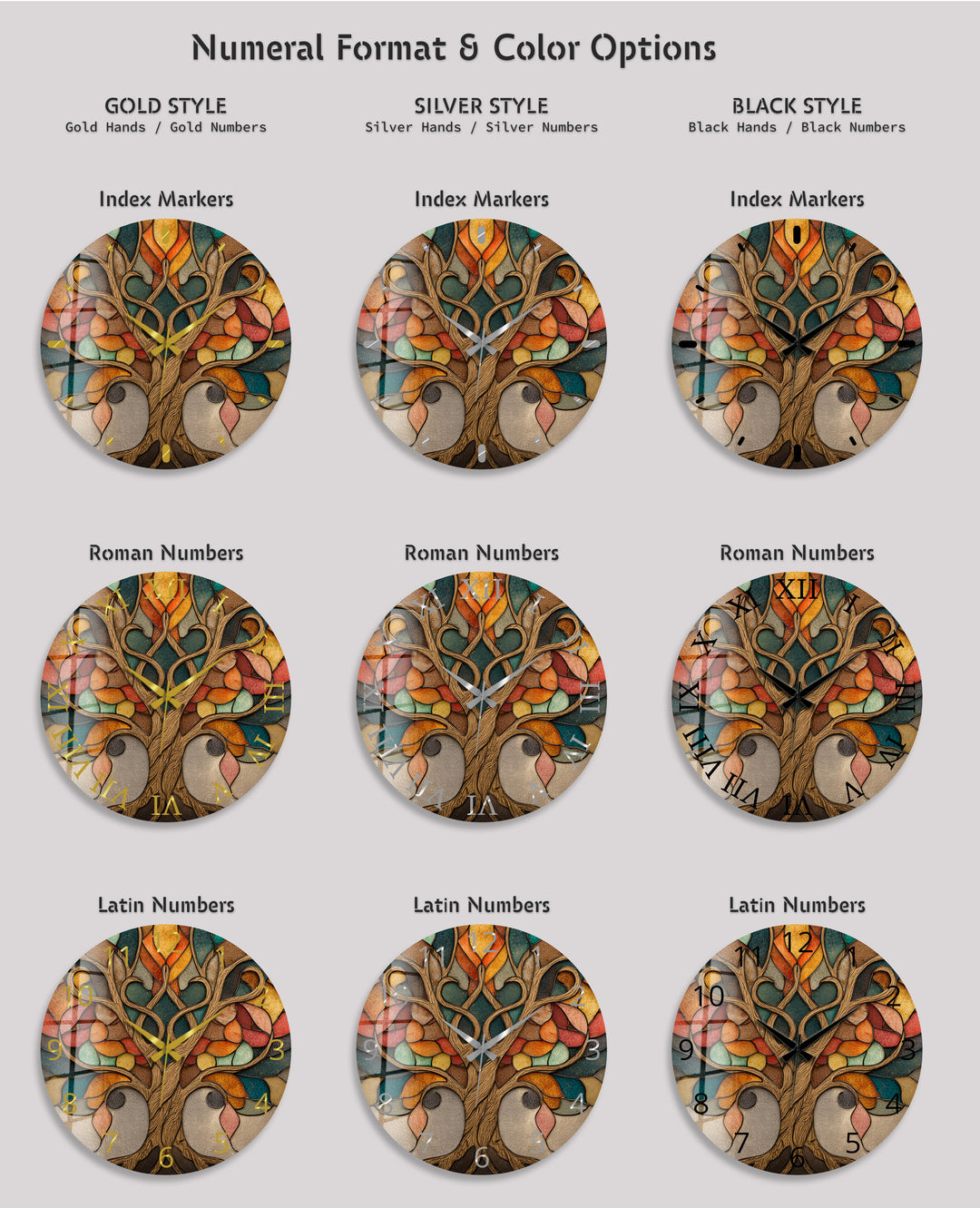 Autumn Tree of Life Glass Wall Clock – Stained Glass Style Decor