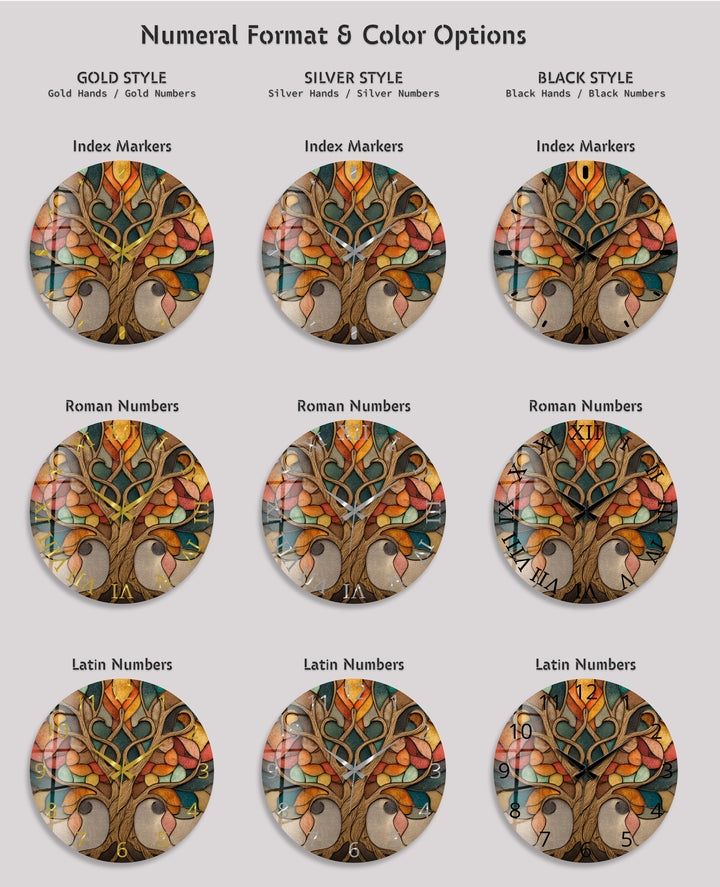 Autumn Tree of Life Glass Wall Clock – Stained Glass Style Decor