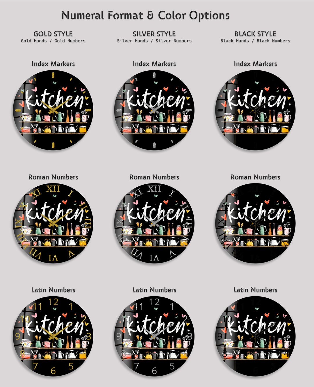 Cute Kitchen Glass Wall Clock – Colorful Cooking Utensils Decor