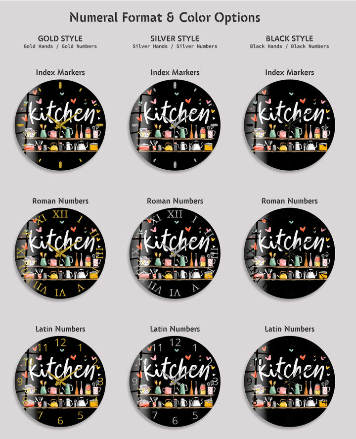 Cute Kitchen Glass Wall Clock – Colorful Cooking Utensils Decor