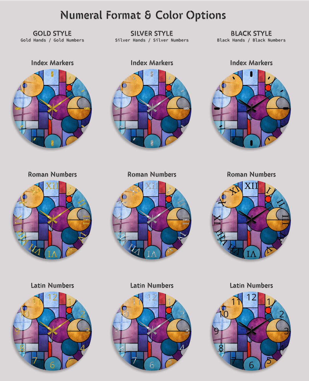 Colorful Geometric Glass Wall Clock – Modern Abstract Circle Art