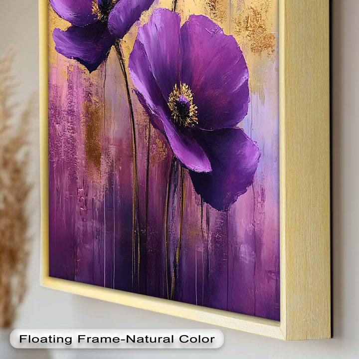 Velvet Blossoms – Purple Floral Elegance with Gold Flower Oil Painting