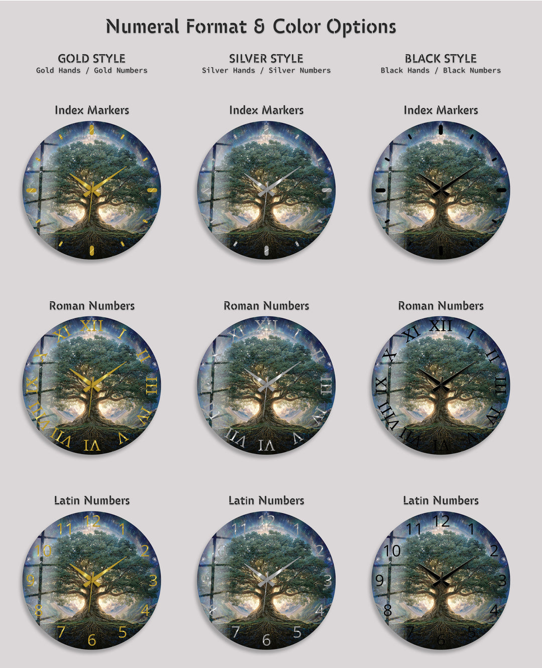 Tree of Life Glass Wall Clock – Mystical Forest Decor