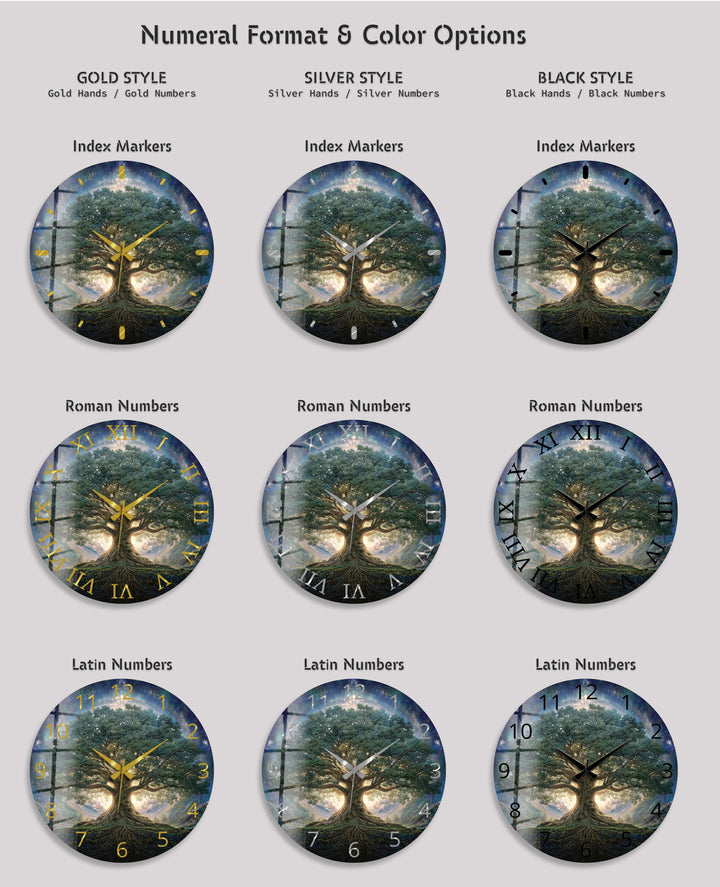 Tree of Life Glass Wall Clock – Mystical Forest Decor