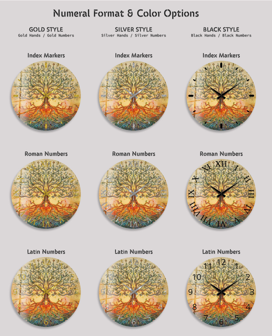 Golden Tree of Life Glass Wall Clock – Boho Botanical Decor
