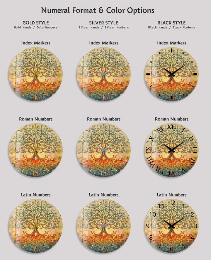 Golden Tree of Life Glass Wall Clock – Boho Botanical Decor