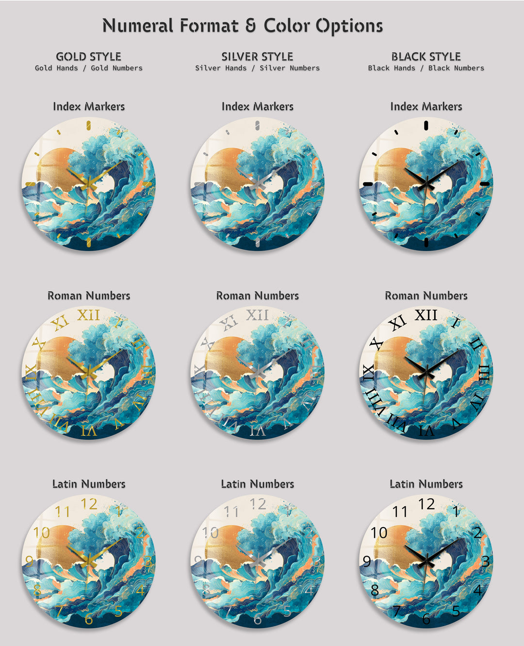 Japanese Wave Glass Wall Clock – Blue Ocean Sunset Art Decor