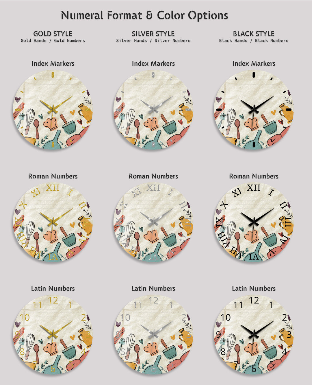 Kitchen Utensils Glass Wall Clock – Cute Cooking Kitchen Decor