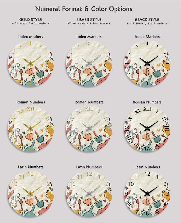 Kitchen Utensils Glass Wall Clock – Cute Cooking Kitchen Decor