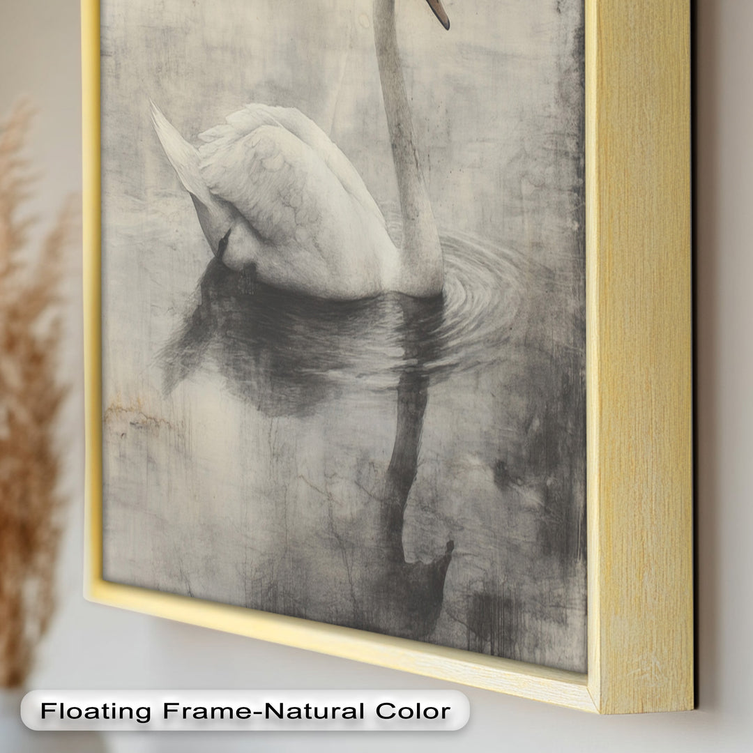 Silent Grace – Monochrome Swan on Still Water Oil Painting