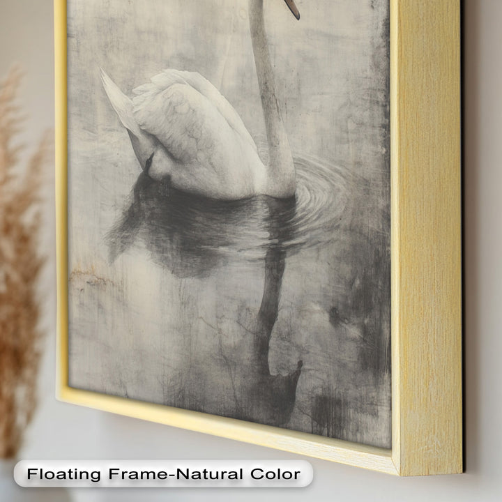 Silent Grace – Monochrome Swan on Still Water Oil Painting