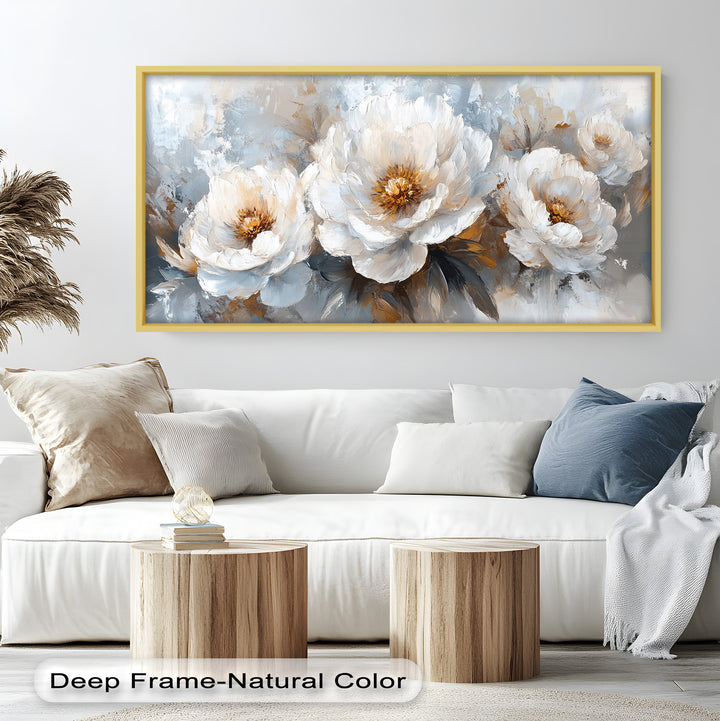 White Petals on Soft Neutral Background - Flower Oil Painting