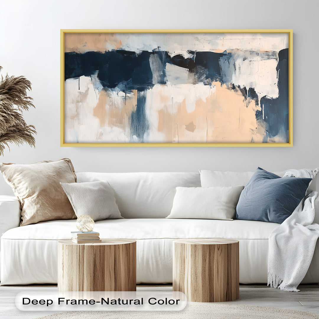 Coastal Horizon – Neutrales, marineblaues, abstraktes Ölgemälde