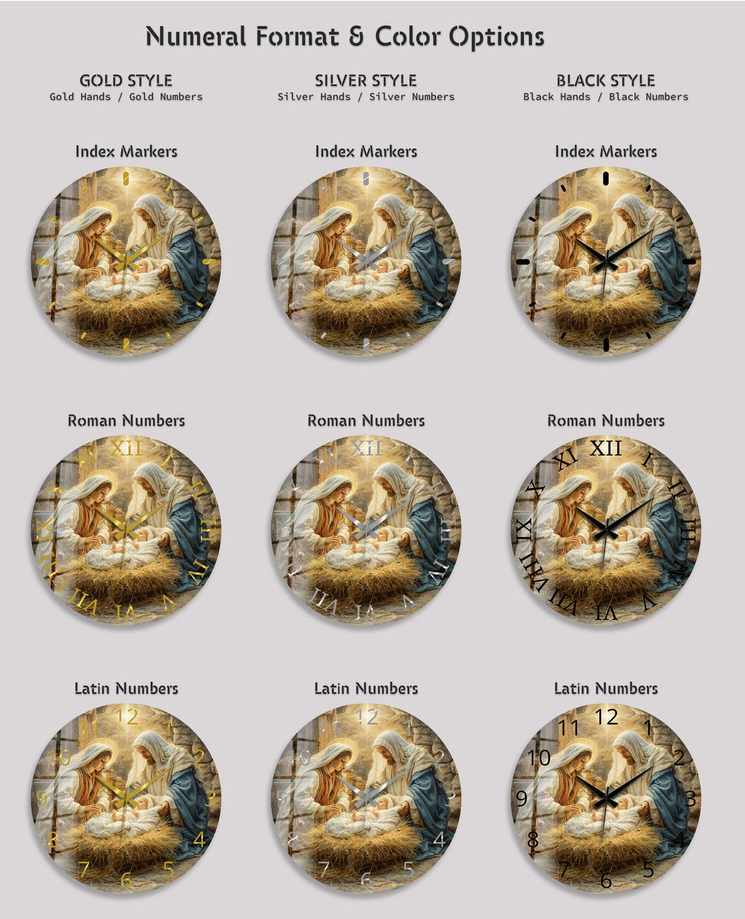 Nativity Scene Glass Wall Clock – Holy Family Christmas Decor