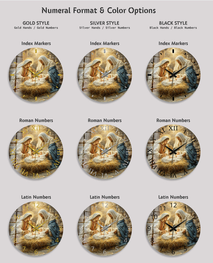 Nativity Scene Glass Wall Clock – Holy Family Christmas Decor
