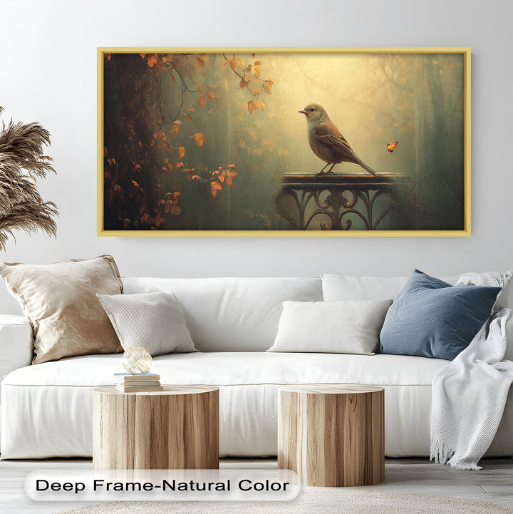 Goldener Waldvogel – Boho Blumen Ölgemälde