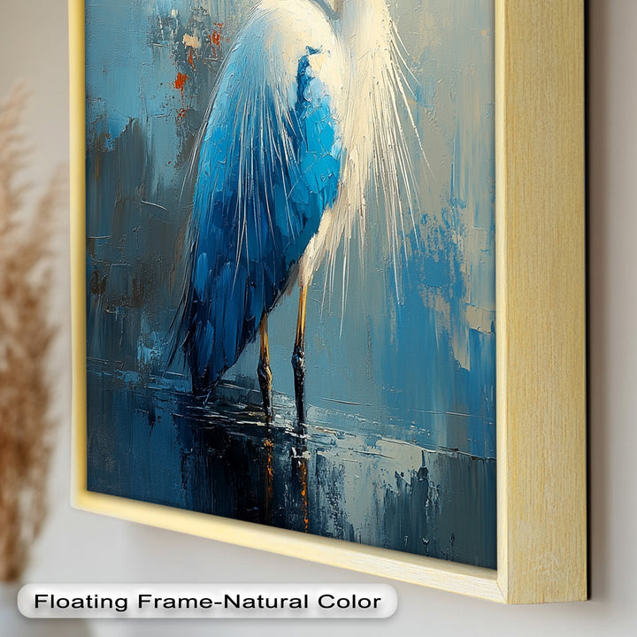 Blue Heron in Abstract – Framed Oil Painting