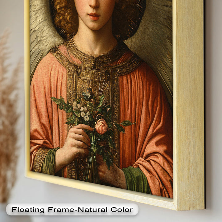 Angel Holding Flowers Wall Art – Religious Oil Painting