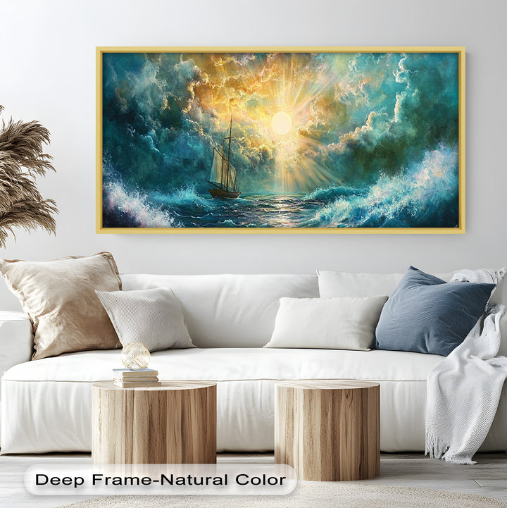Golden Sun & Sea – Boat Oil Painting
