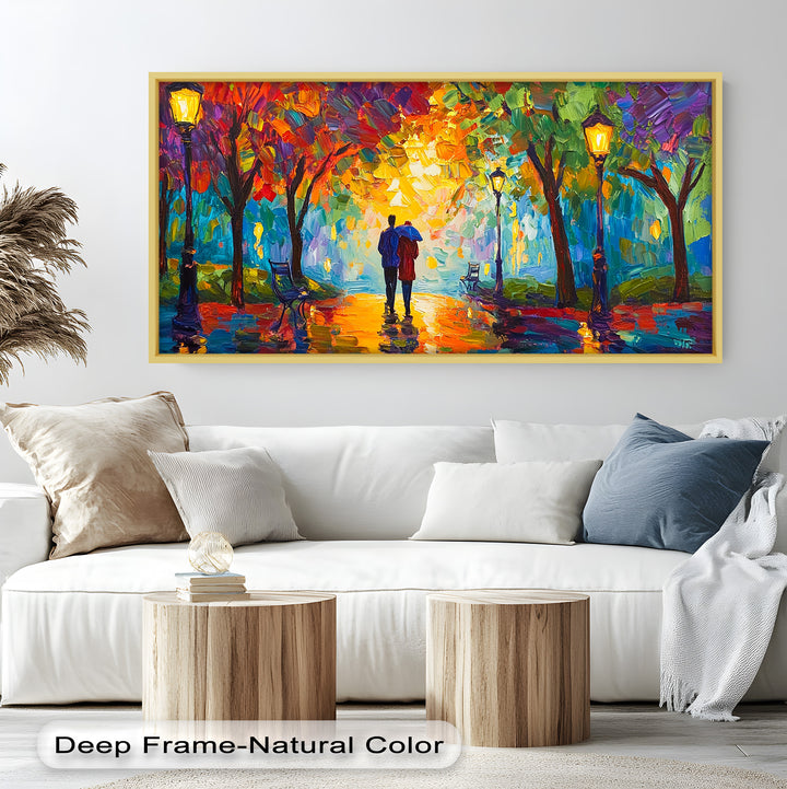 Romantic Couple Under Umbrella - Love Oil Painting
