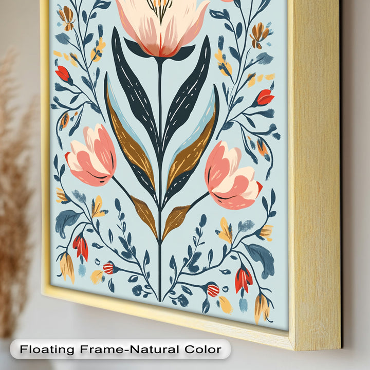 Folk-inspirierte Tulpenharmonie – Boho-Blumenölgemälde