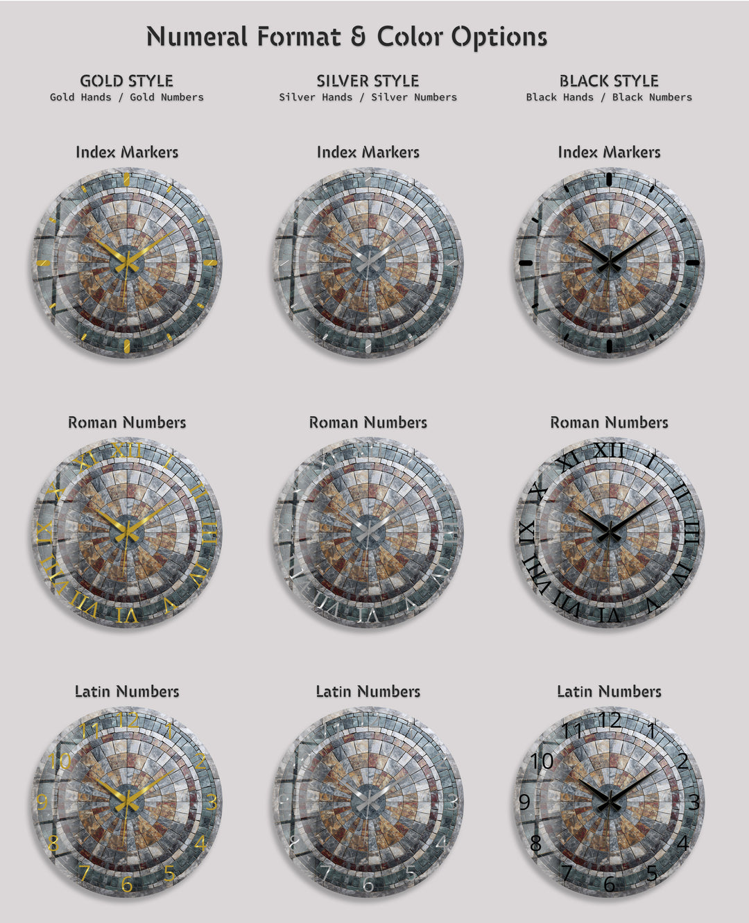 Stone Mosaic Glass Wall Clock – Rustic Geometric Decor