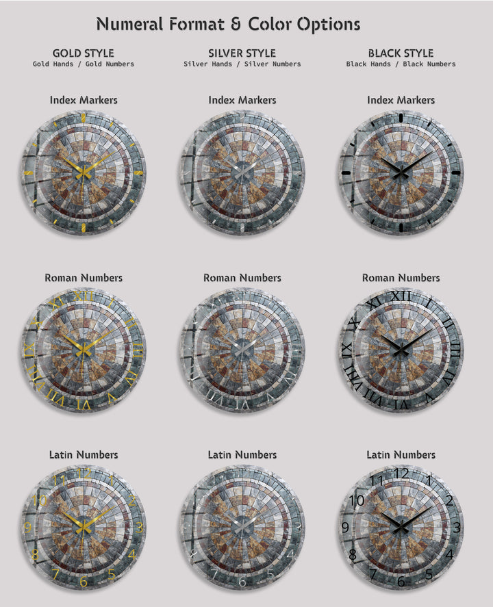 Stone Mosaic Glass Wall Clock – Rustic Geometric Decor