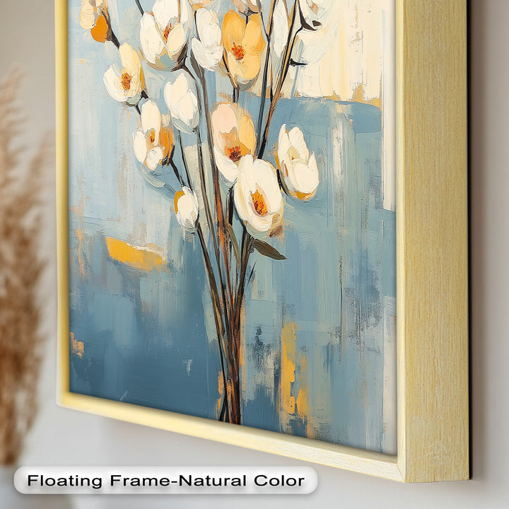 Golden Magnolia – White and Amber Blossoms Flower Oil Painting