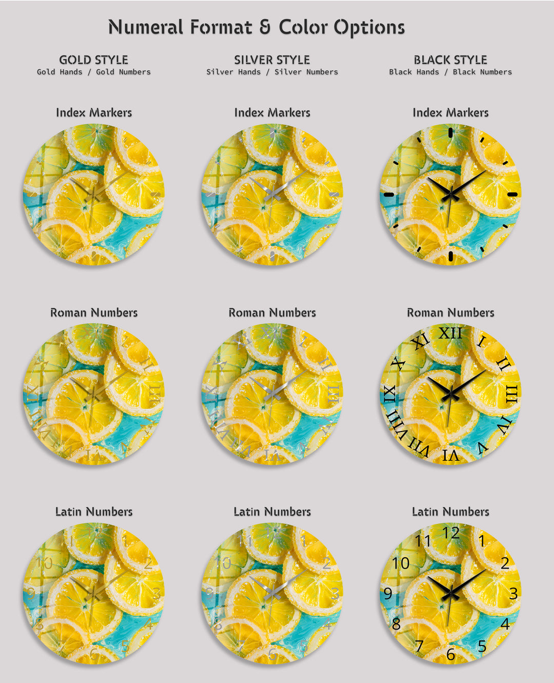 Yellow Lemon Glass Wall Clock – Bright Citrus Kitchen Decor