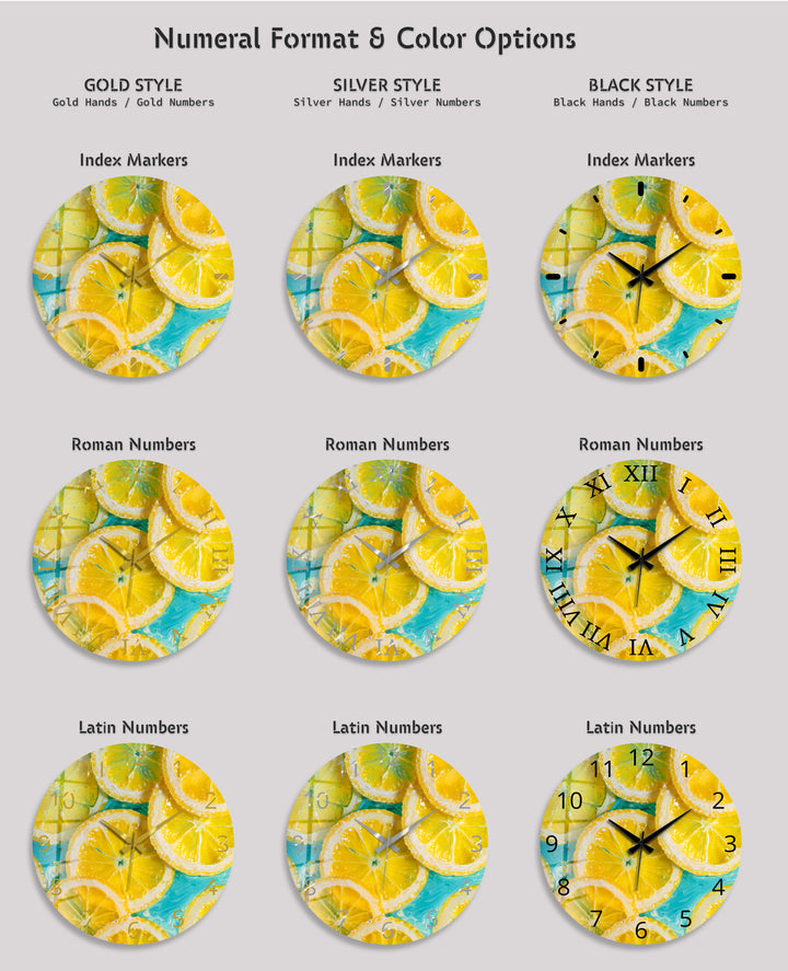 Yellow Lemon Glass Wall Clock – Bright Citrus Kitchen Decor