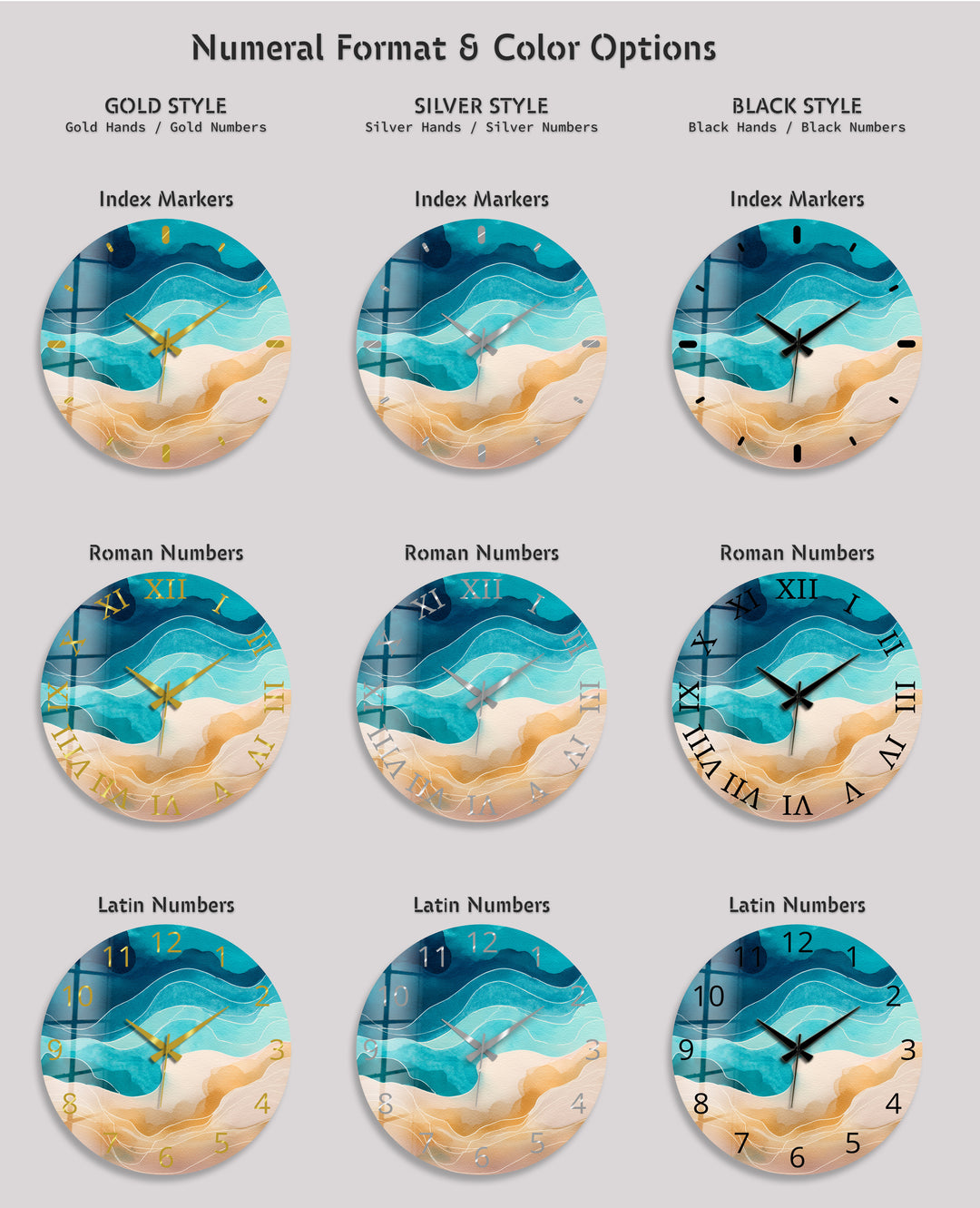 Abstract Coastal Glass Wall Clock – Blue Ocean Wave Decor