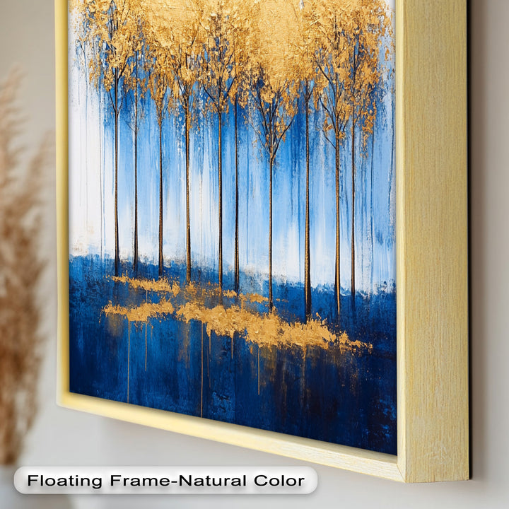 Goldene Bäume am blauen Horizont - Abstraktes Ölgemälde