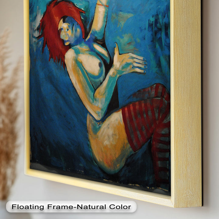 Descent in Blue – Expressionist Female Nude Picasso Oil Painting
