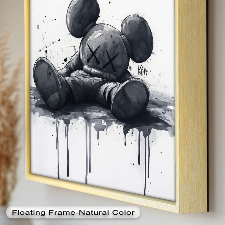 Gefallenes Schweigen – Monochromes KAWS-Ölgemälde