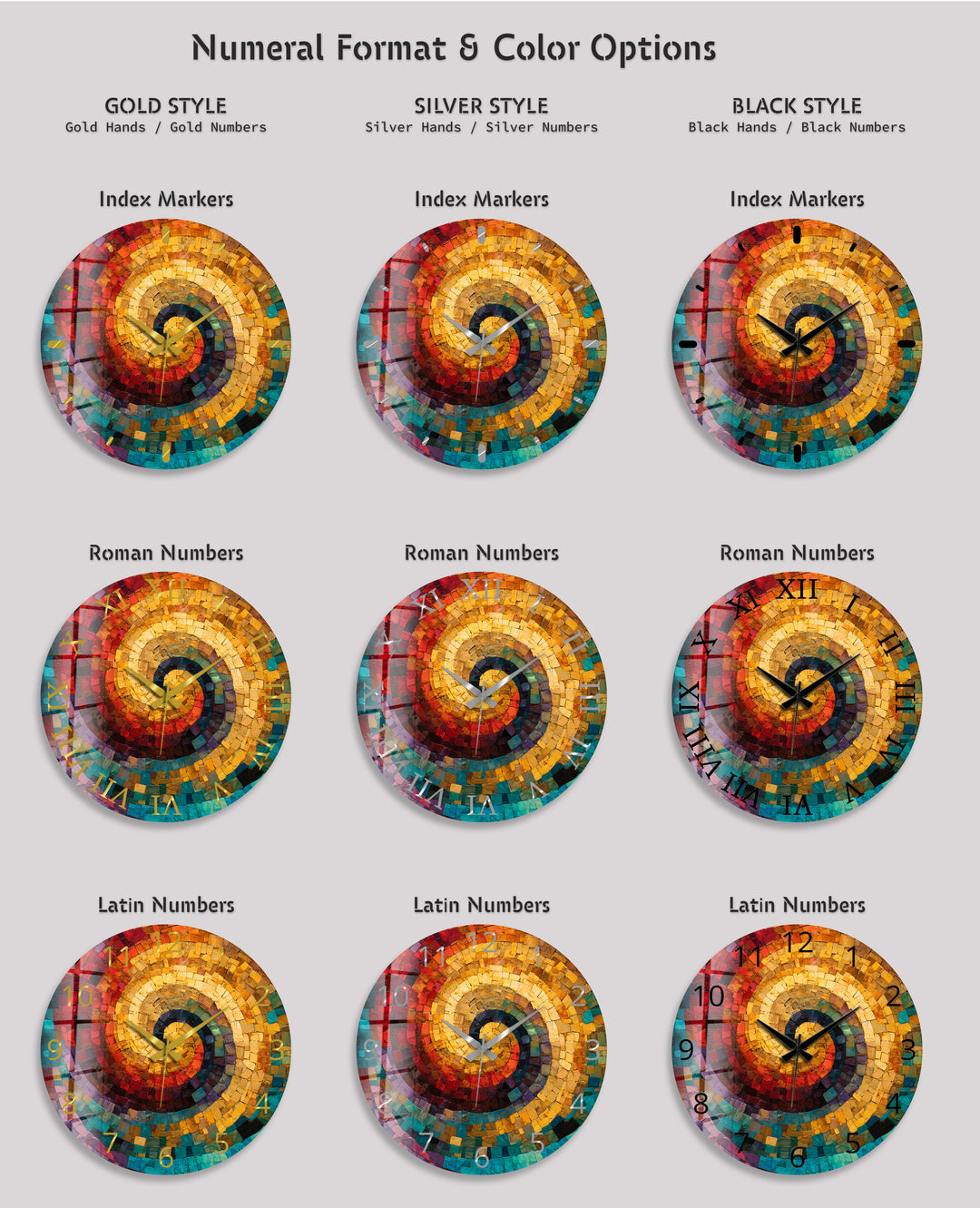 Colorful Spiral Mosaic Glass Wall Clock – Abstract Swirl Decor