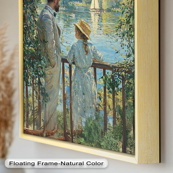 Father and Daughter by the Lake - Impressionist Oil Painting