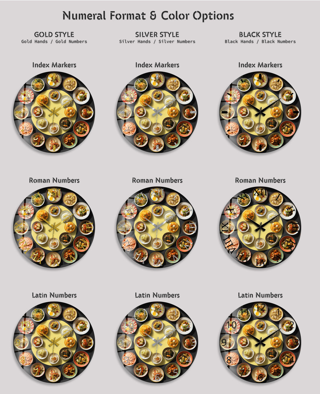 Asian Food Glass Wall Clock – Restaurant Kitchen Decor