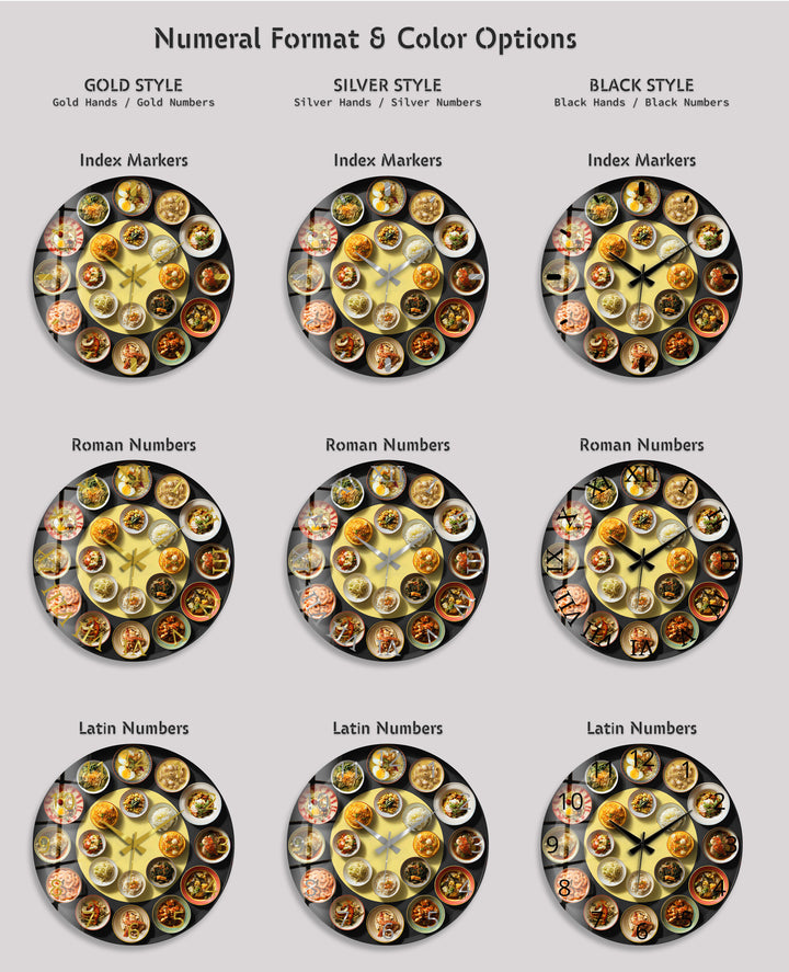 Asian Food Glass Wall Clock – Restaurant Kitchen Decor