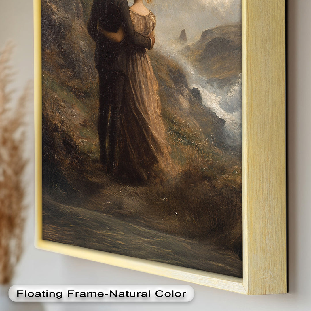 Embrace on the Cliffside – Oil Painting of Lovers in Nature