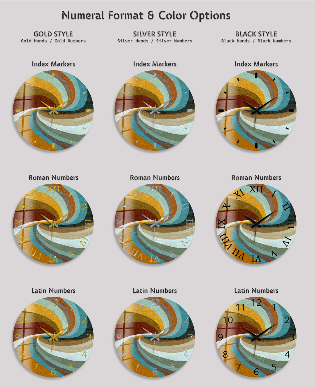 Retro Wave Glass Wall Clock – Teal and Mustard Abstract Decor