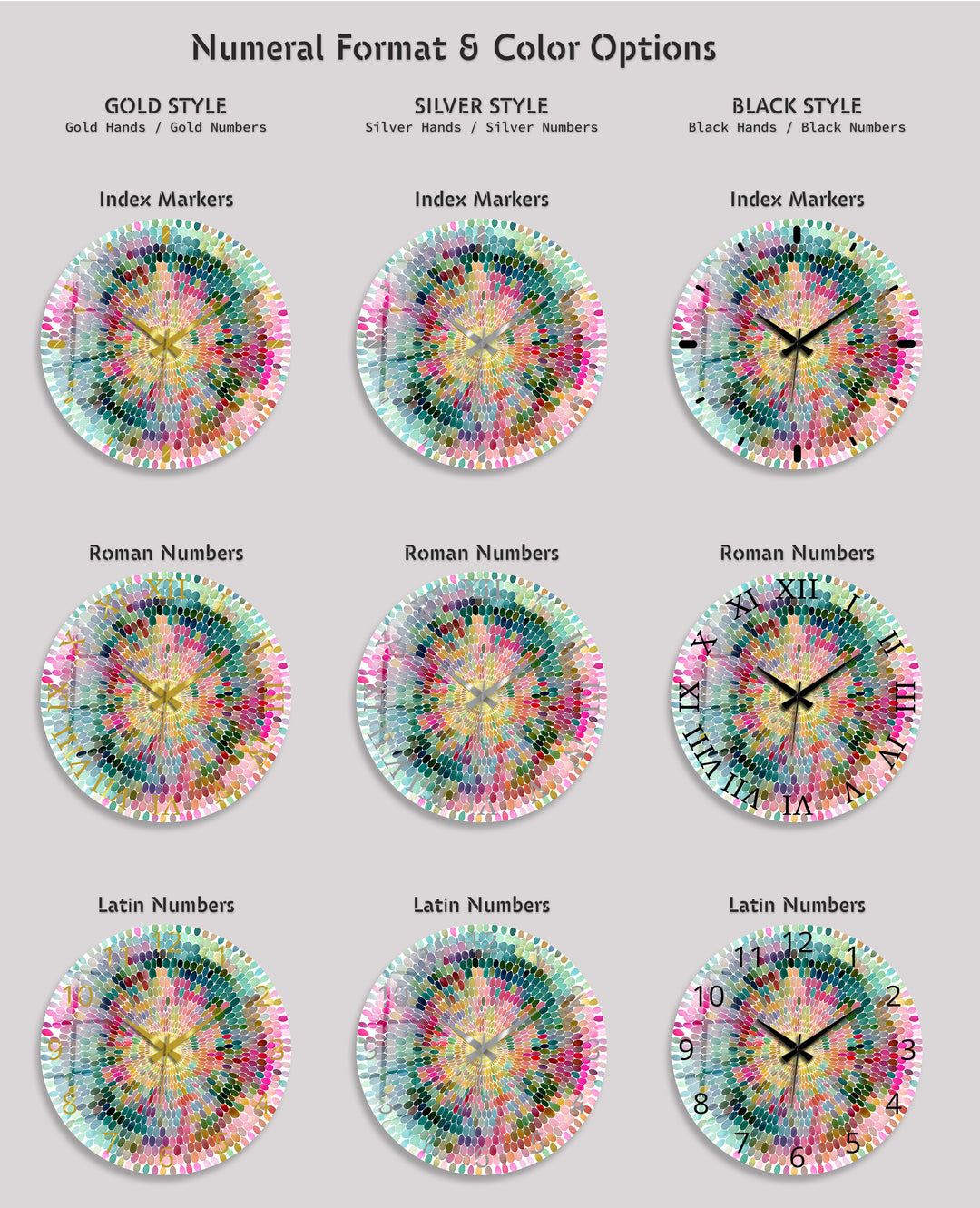 Colorful Mandala Glass Wall Clock – Rainbow Mosaic Decor
