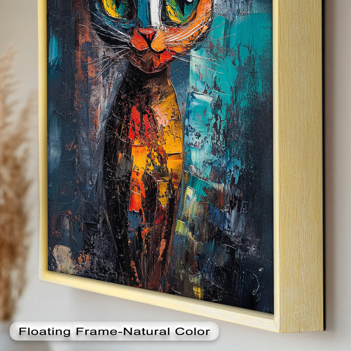 Abstraktes Katzenportrait mit Neonfarben - Tierölgemälde