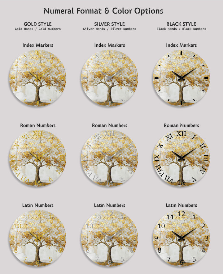 Gold Tree of Life Glass Wall Clock – White and Gold Modern Decor