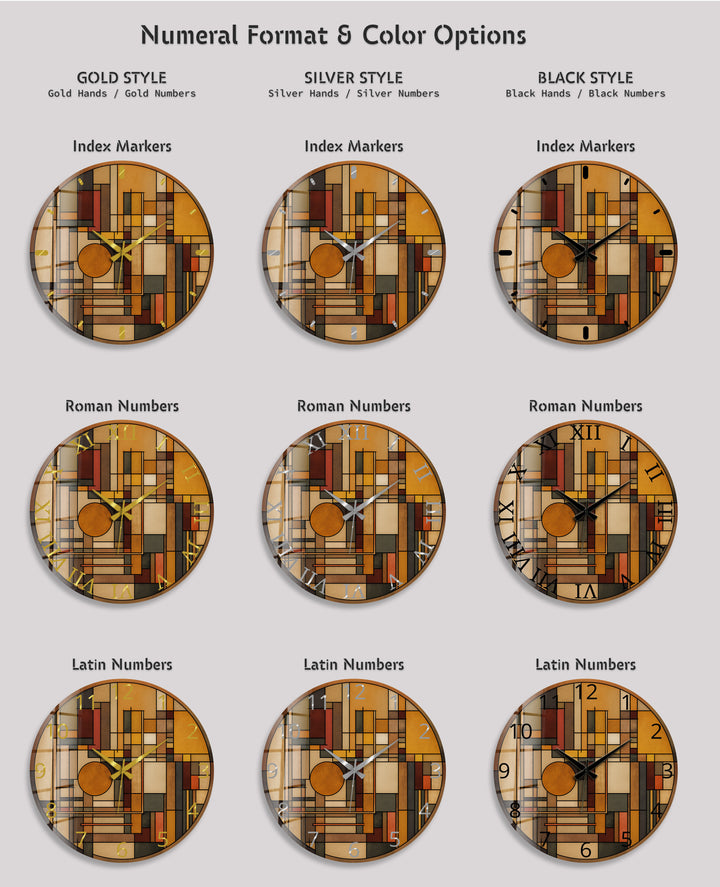 Art Deco Geometric Glass Wall Clock – Warm Retro Abstract Art