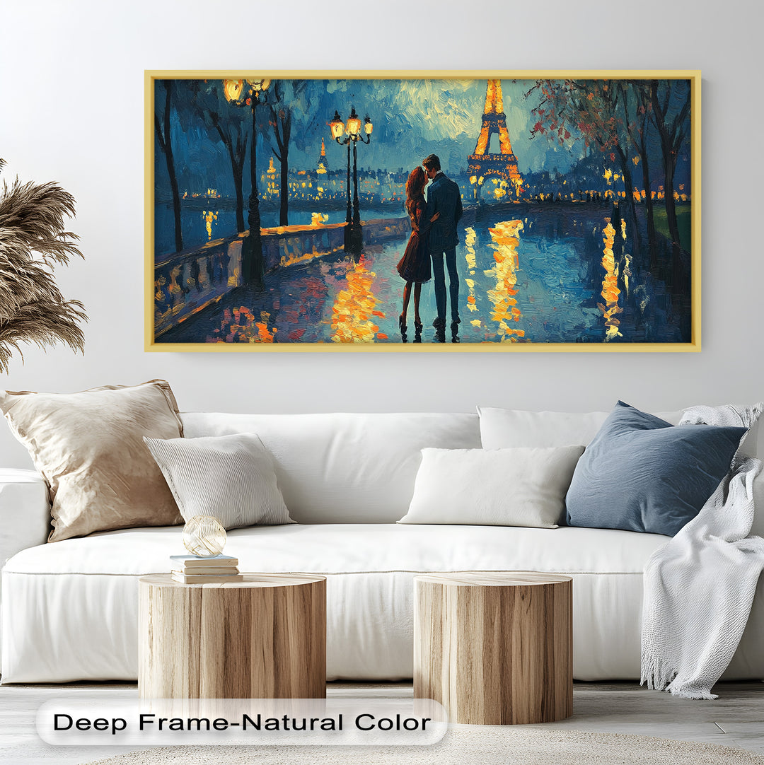 Eiffel Glow – Lovers Embrace by the Seine Love Oil Painting