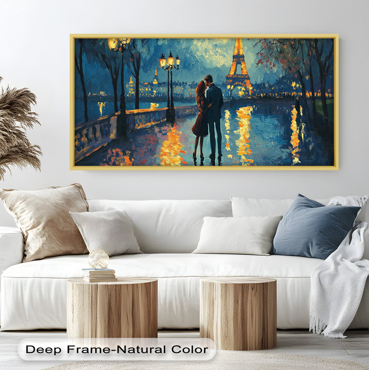Eiffel Glow – Lovers Embrace by the Seine Love Oil Painting