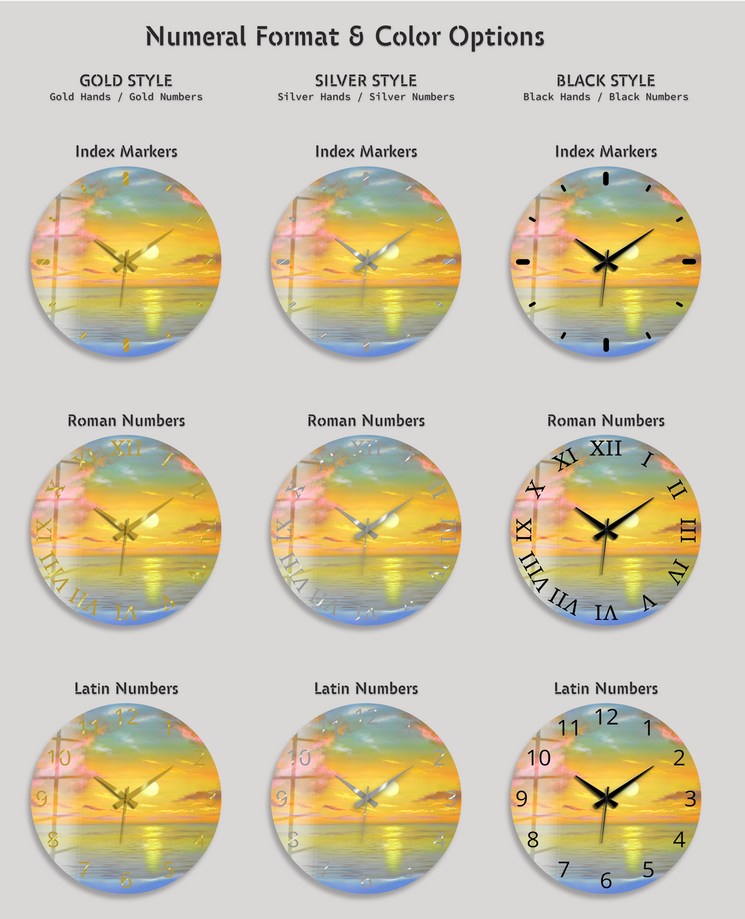 Ocean Sunset Glass Wall Clock – Golden Coastal Decor