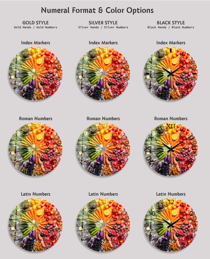Vegetable Glass Wall Clock – Colorful Farmhouse Kitchen Decor