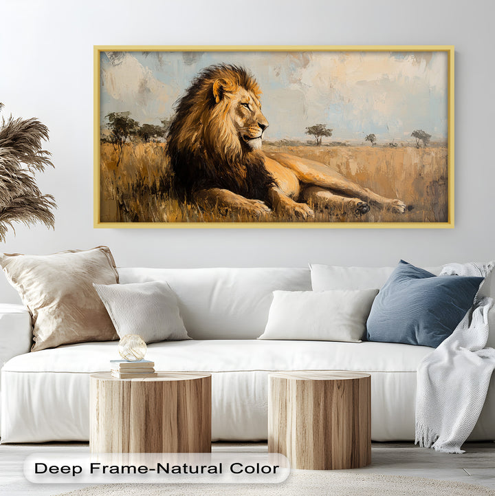 Regal Lion in Golden Plains – Wildlife Oil Painting